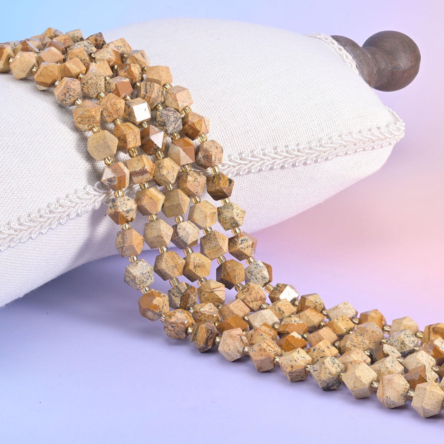 Picture Jasper Faceted Diamond Rhombus Beads, 10mm