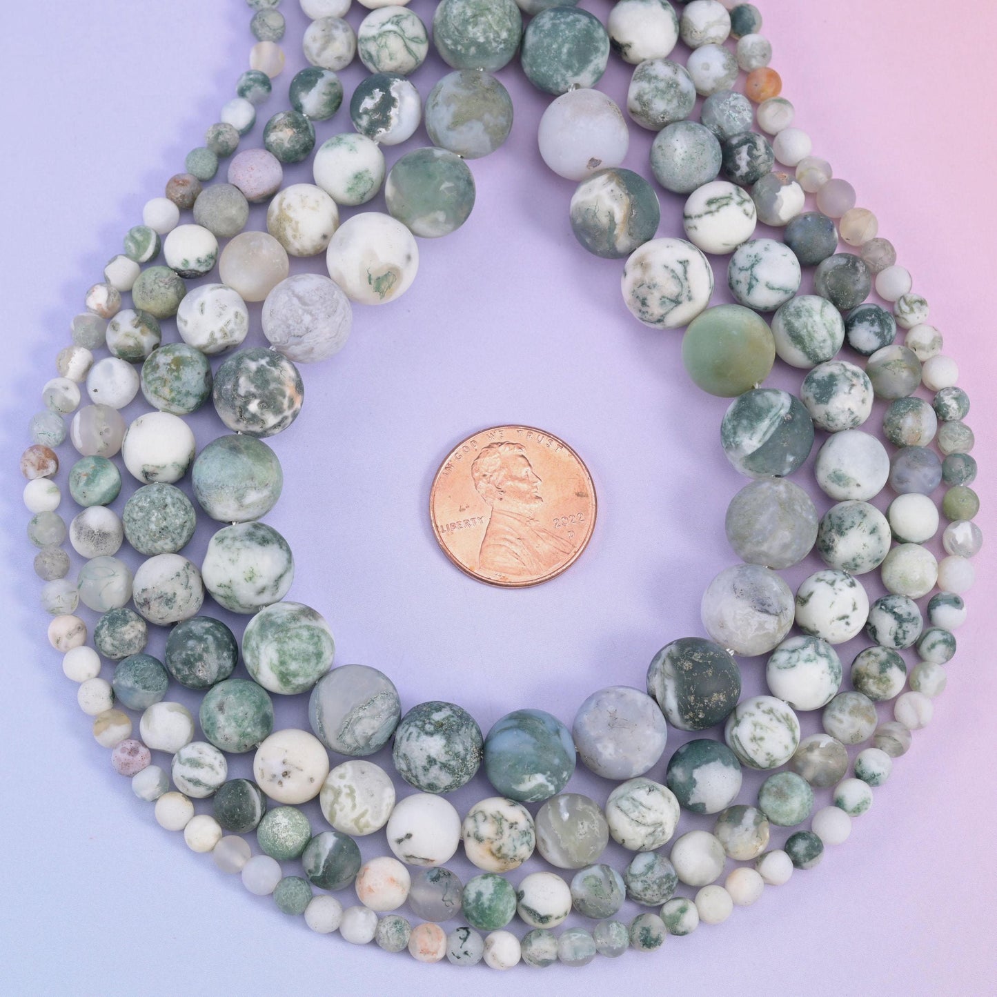 Green Tree Agate Matte Round Beads, frosted matte finish