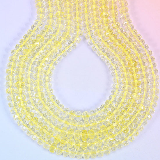 Transparent Yellow Faceted Rondelle Glass Beads: Size 5x8mm, Jewelry Making Supply