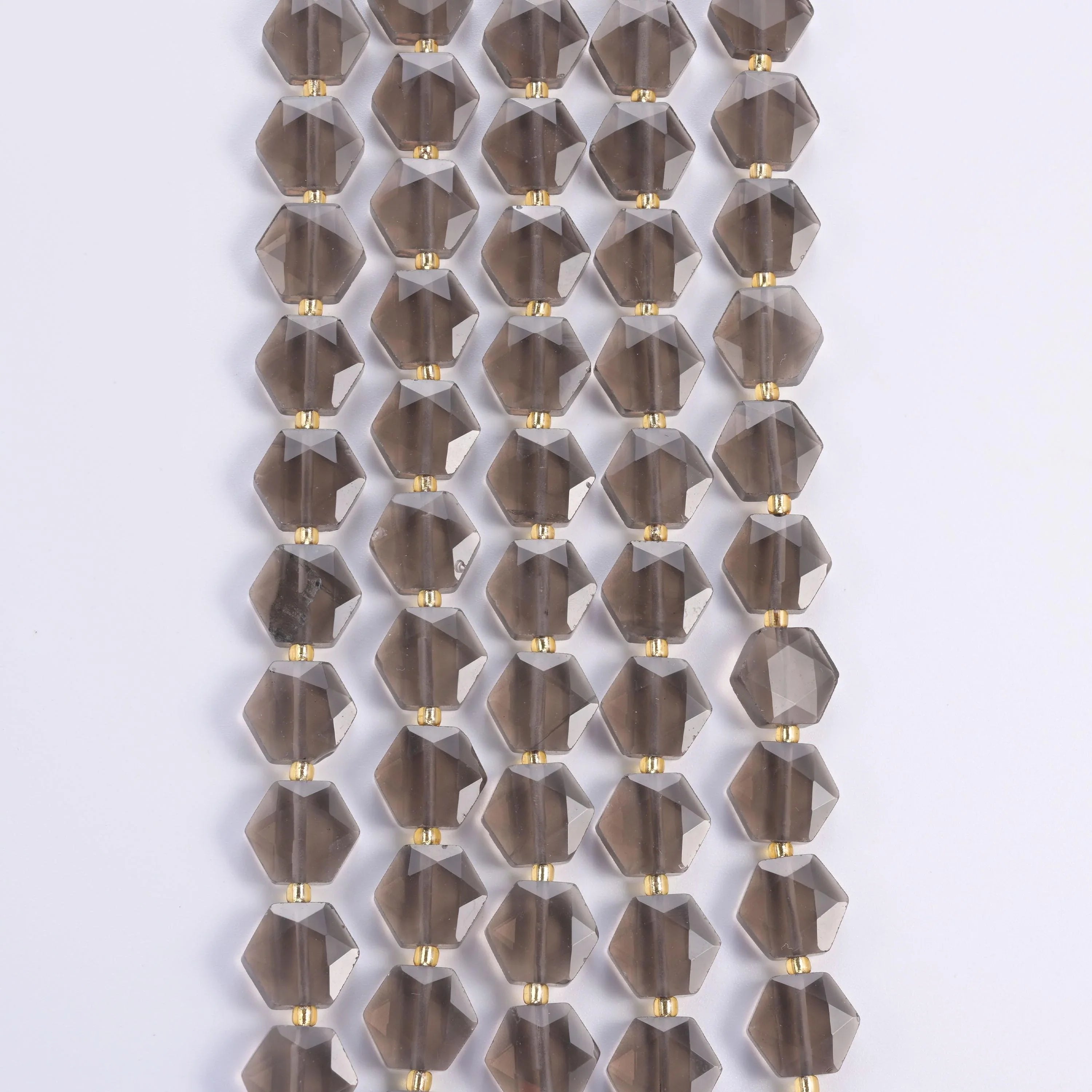 Flat faceted cut Ice Obsidian beads, natural volcanic glass.