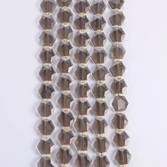 Flat faceted cut Ice Obsidian beads, natural volcanic glass.