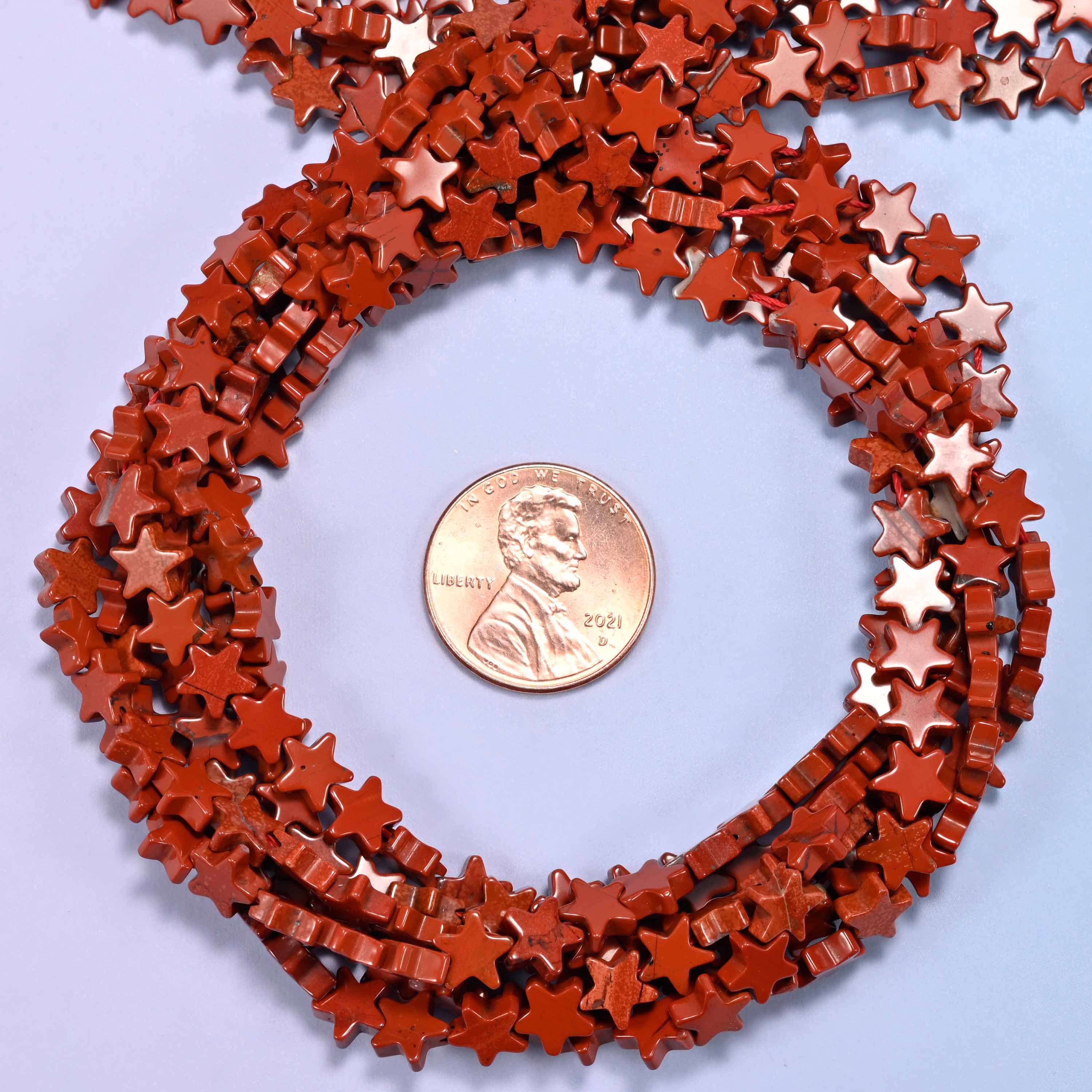 Red Jasper Flat Star Beads: Size 6mm, Jewelry Making, 15 Inch Strand