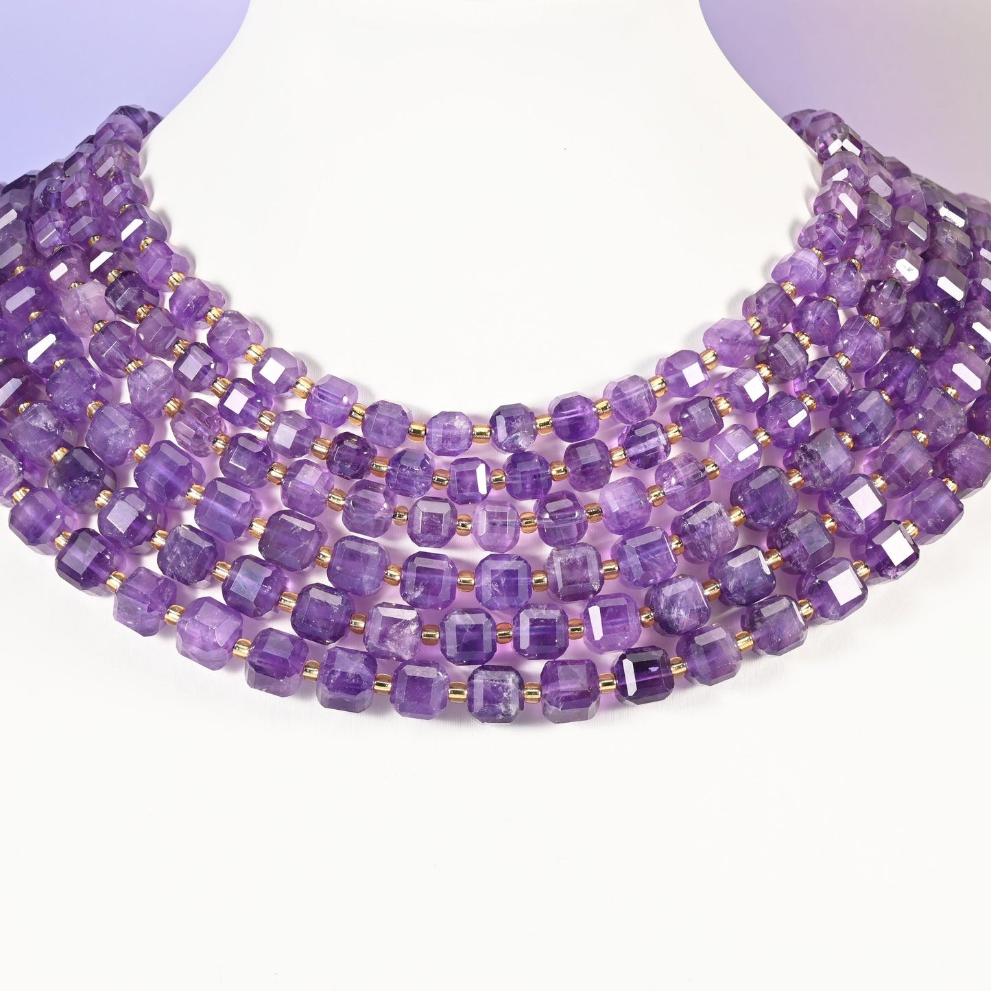 Amethyst beads, faceted cube, 6mm and 8mm