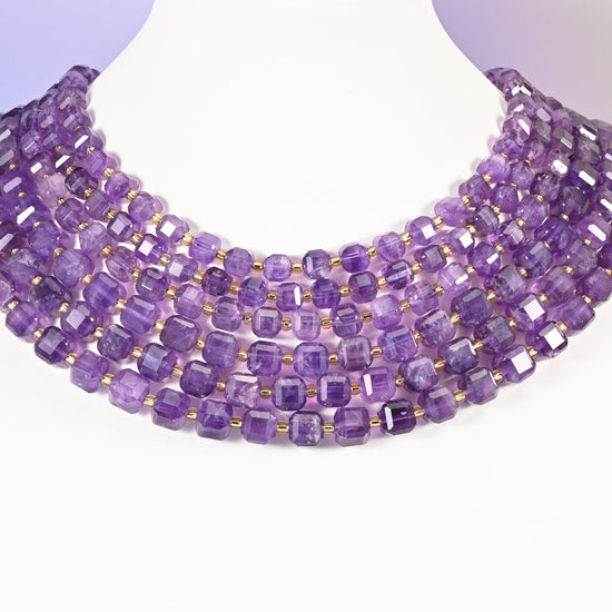 Amethyst beads, faceted cube, 6mm and 8mm