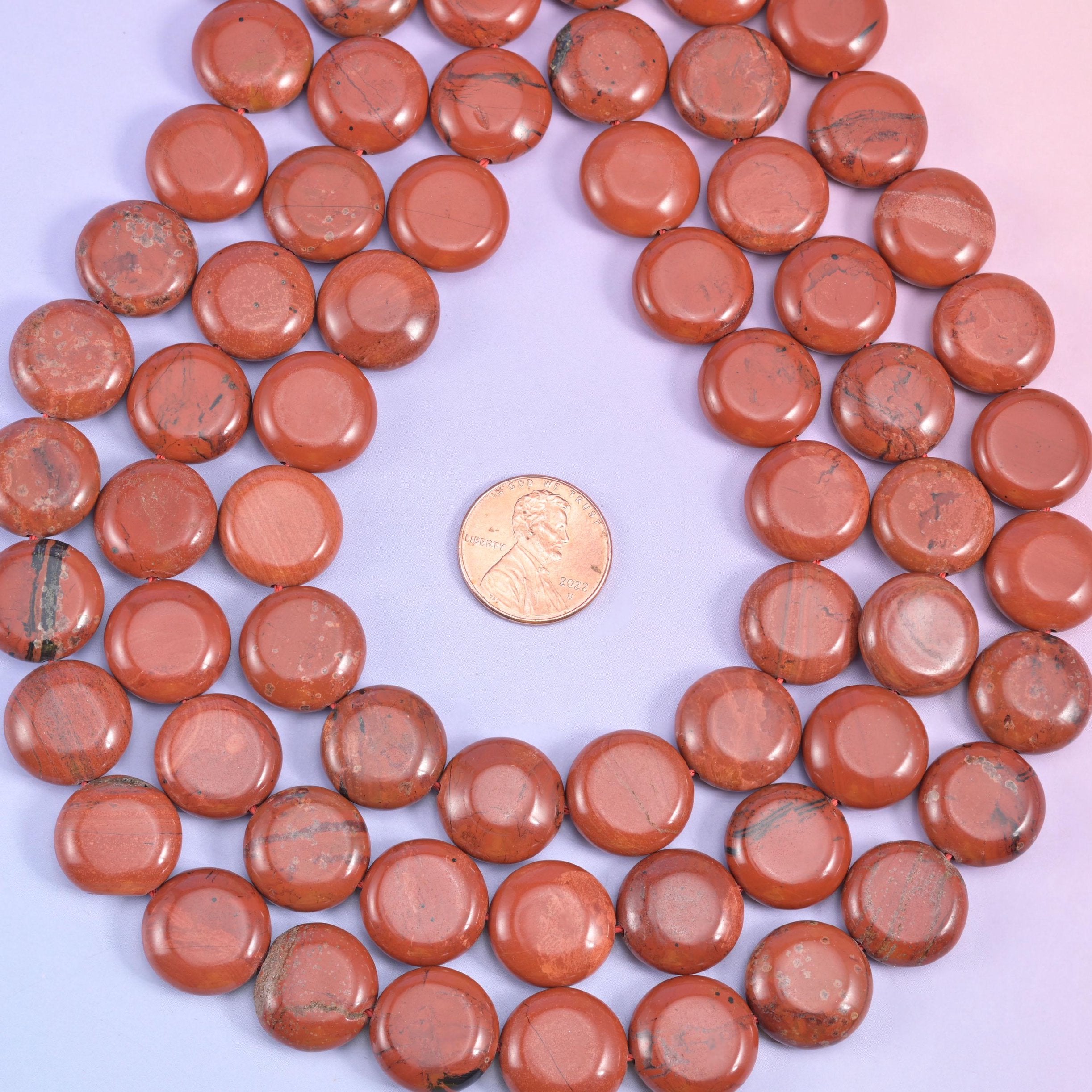 Red Jasper coin beads, approximately 26 beads per strand