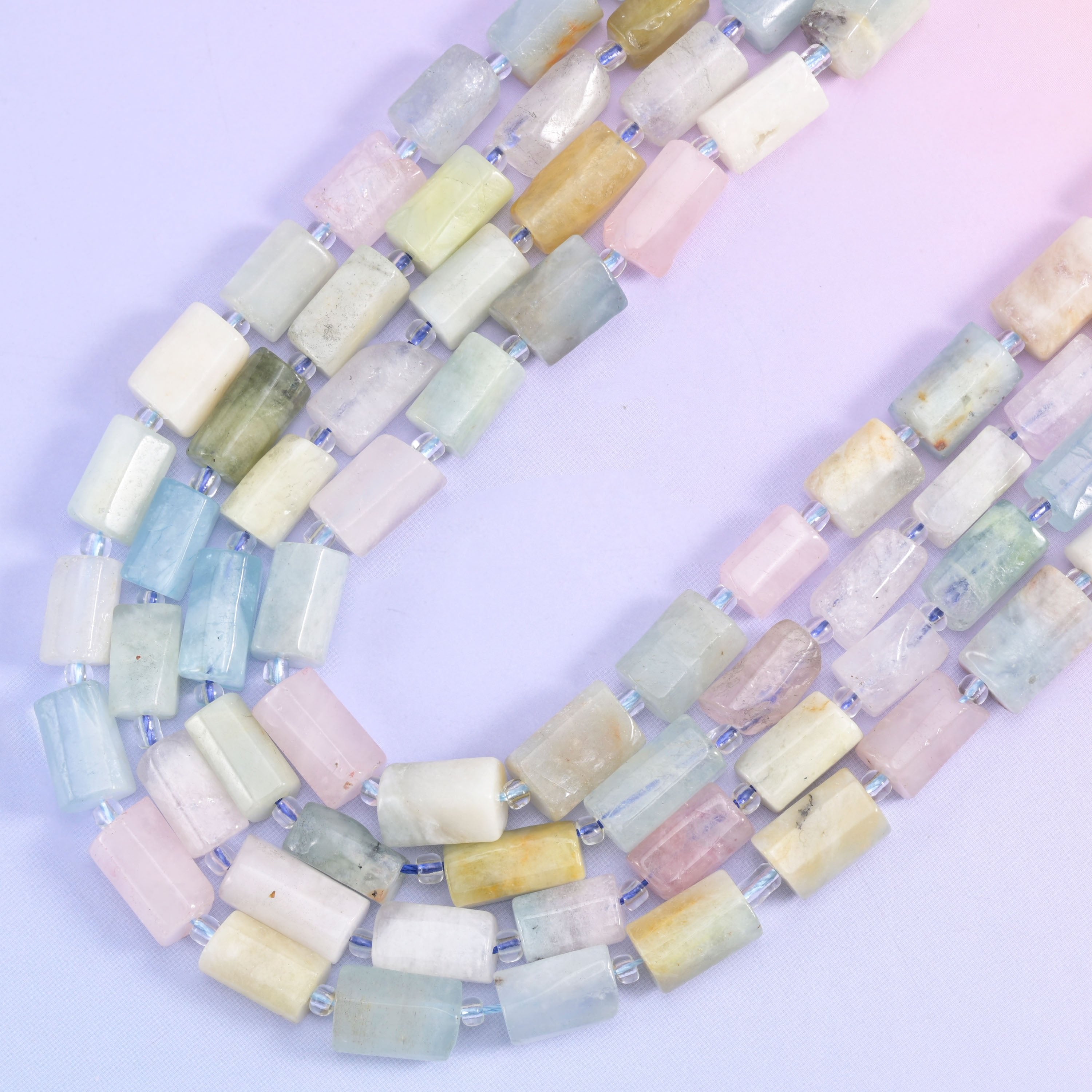 Multi-Color Morganite Faceted Tube Beads, hole approximately 1.0mm