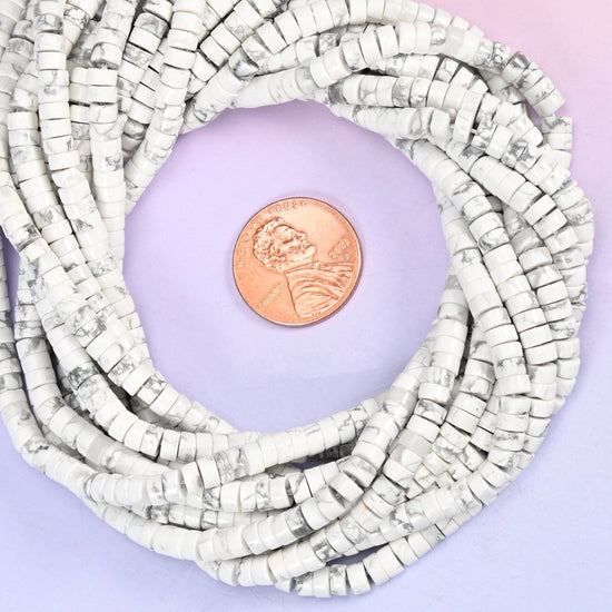 White Howlite Smooth Heishi Disc Beads: Jewelry Making Supply, 15.5 Inch Strand