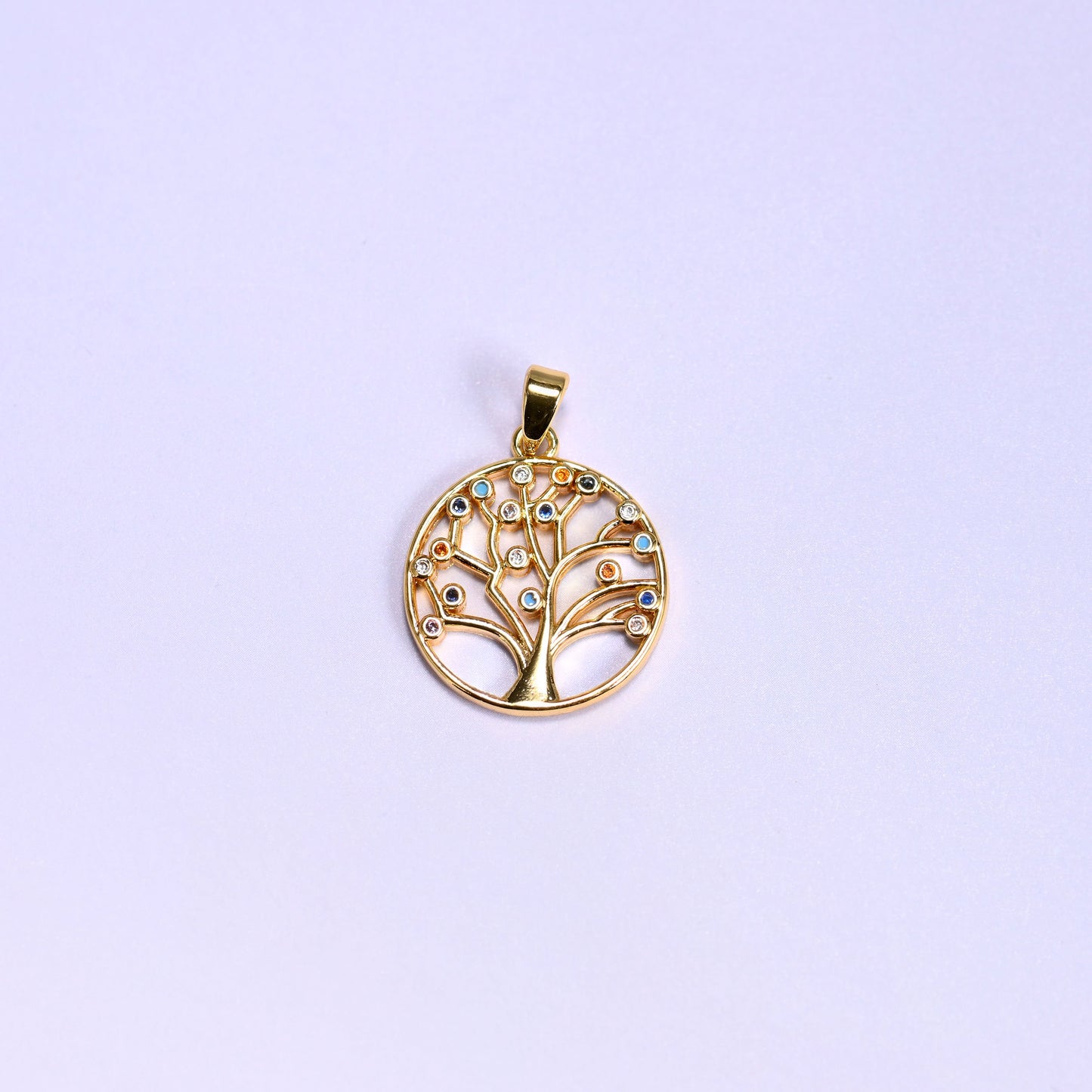 Round Tree of Life Multicolor Zircon Charms: DIY Pendants, Jewelry Making Supply