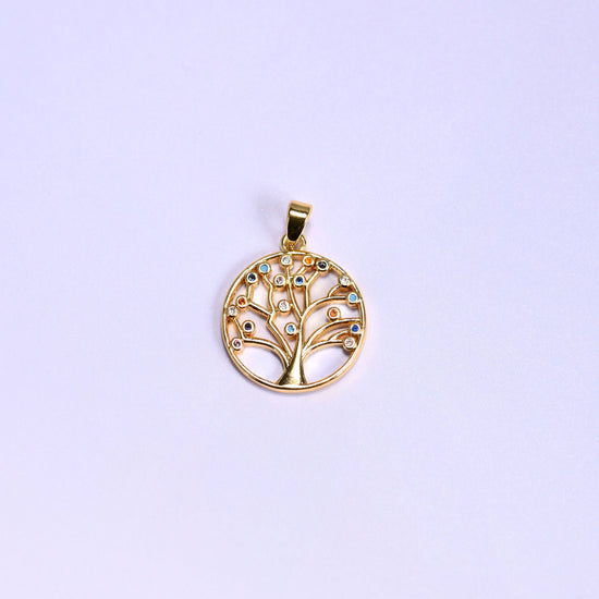 Round Tree of Life Multicolor Zircon Charms: DIY Pendants, Jewelry Making Supply