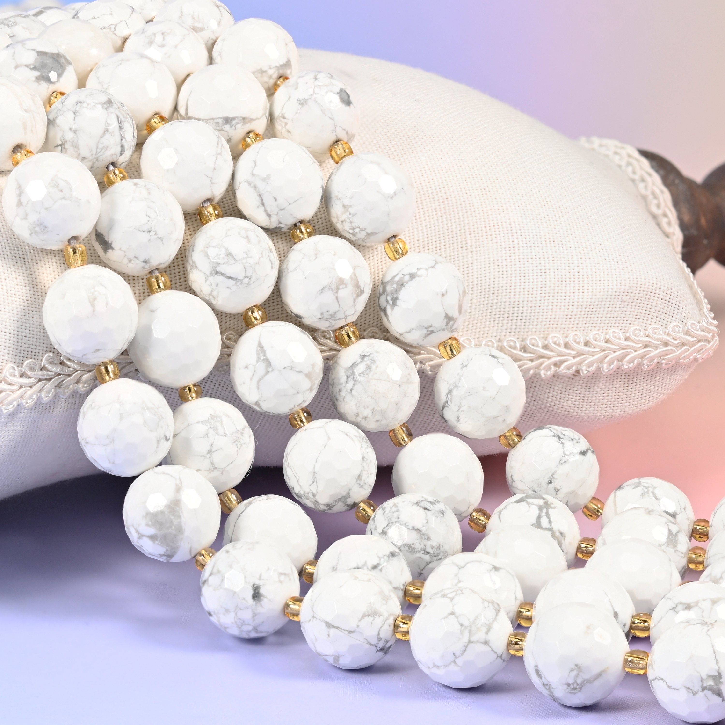 White Howlite Faceted Round Beads