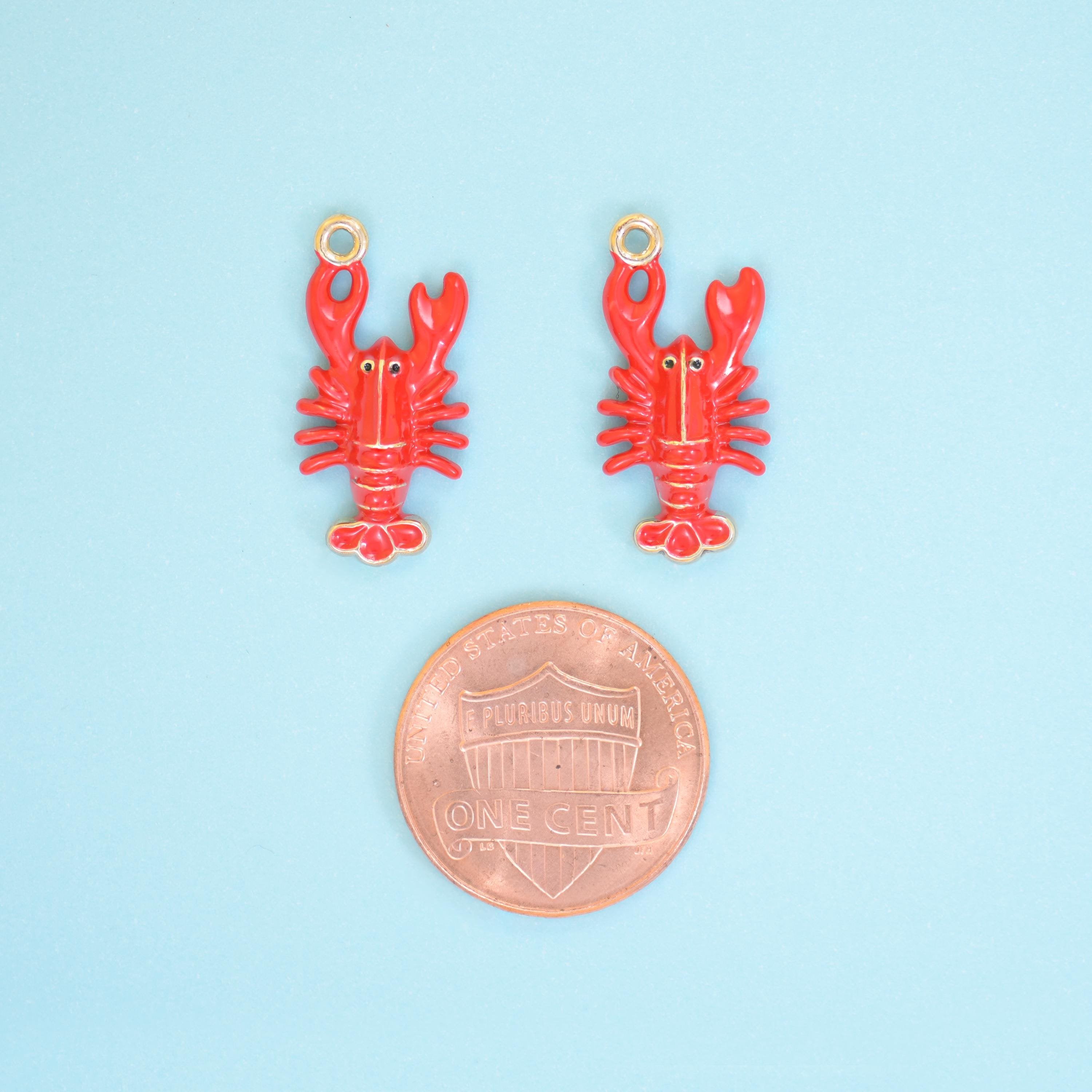 Enamel Lobster Charm 18K Gold Filled 22x10mm, 1 Piece