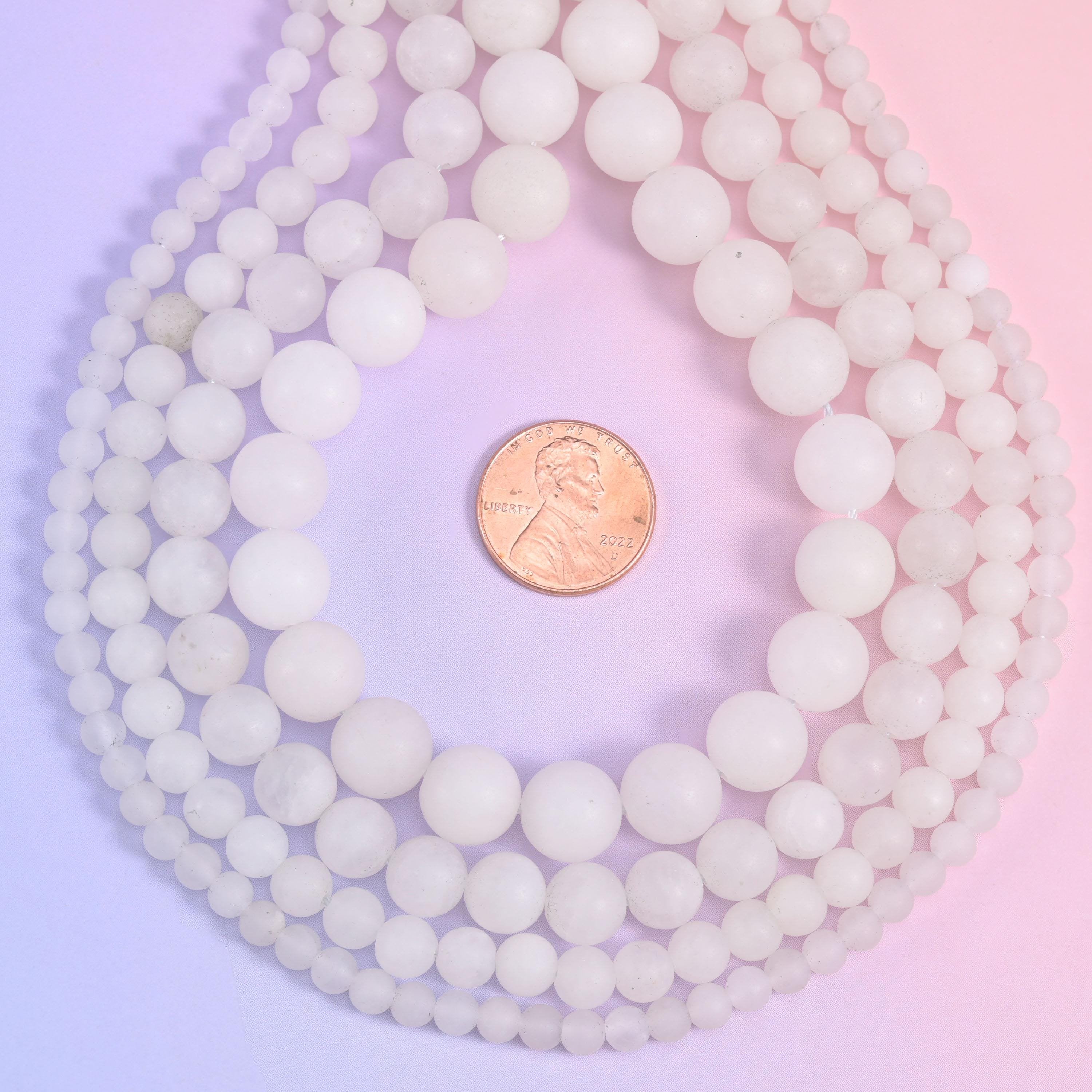 White Jade Matte Round Beads 4mm 6mm 8mm 10mm Jewelry Making 15 Inch Strand