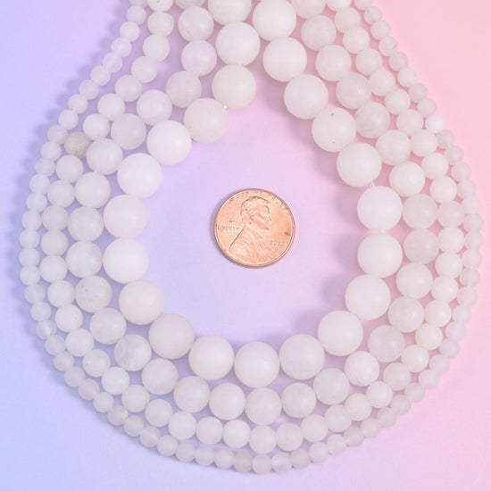 White Jade Matte Round Beads 4mm 6mm 8mm 10mm Jewelry Making 15 Inch Strand