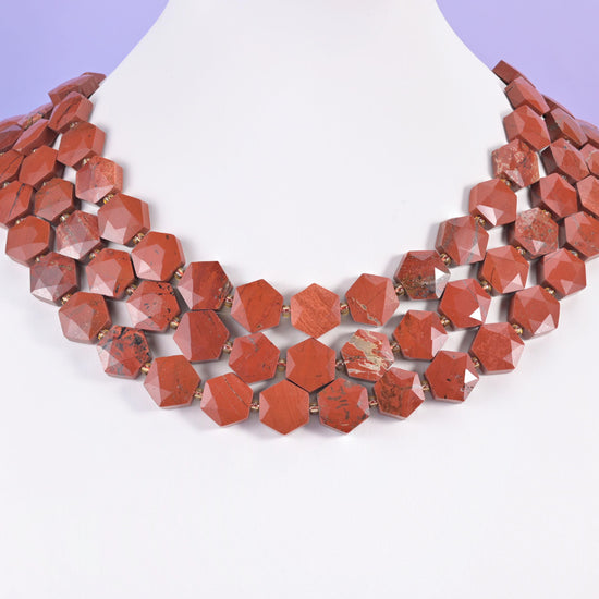 Natural Red Jasper beads, flat faceted hexagon, 12mm