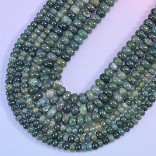 Moss Agate rondelle beads, 1.0mm to 1.2mm centre-drilled hole