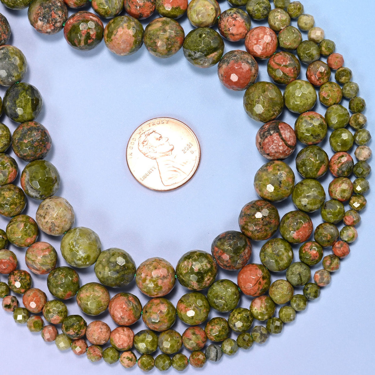 Unakite Faceted Round Beads, sold by the 15 inch strand