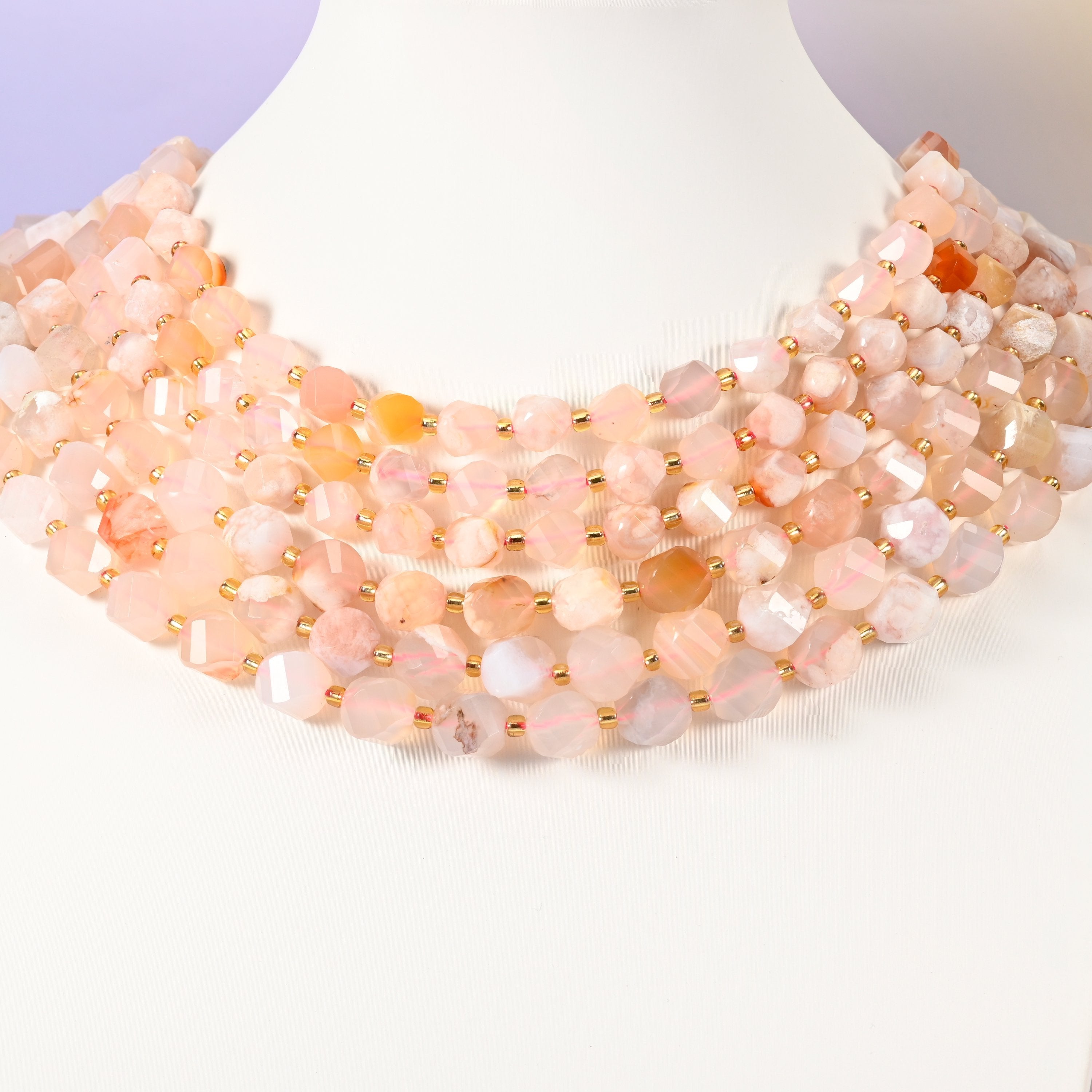 Sakura Flower Agate beads, spiral twist shape, 8mm and 10mm