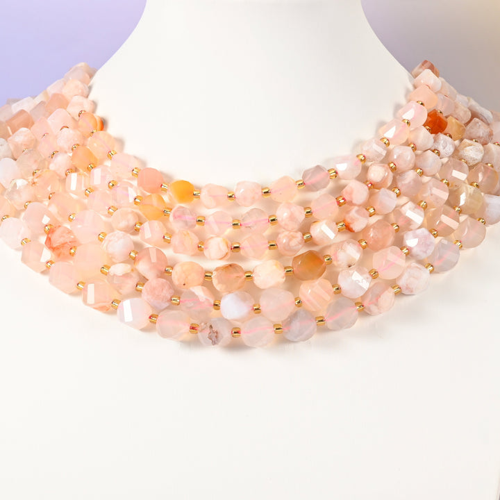 Sakura Flower Agate beads, spiral twist shape, 8mm and 10mm