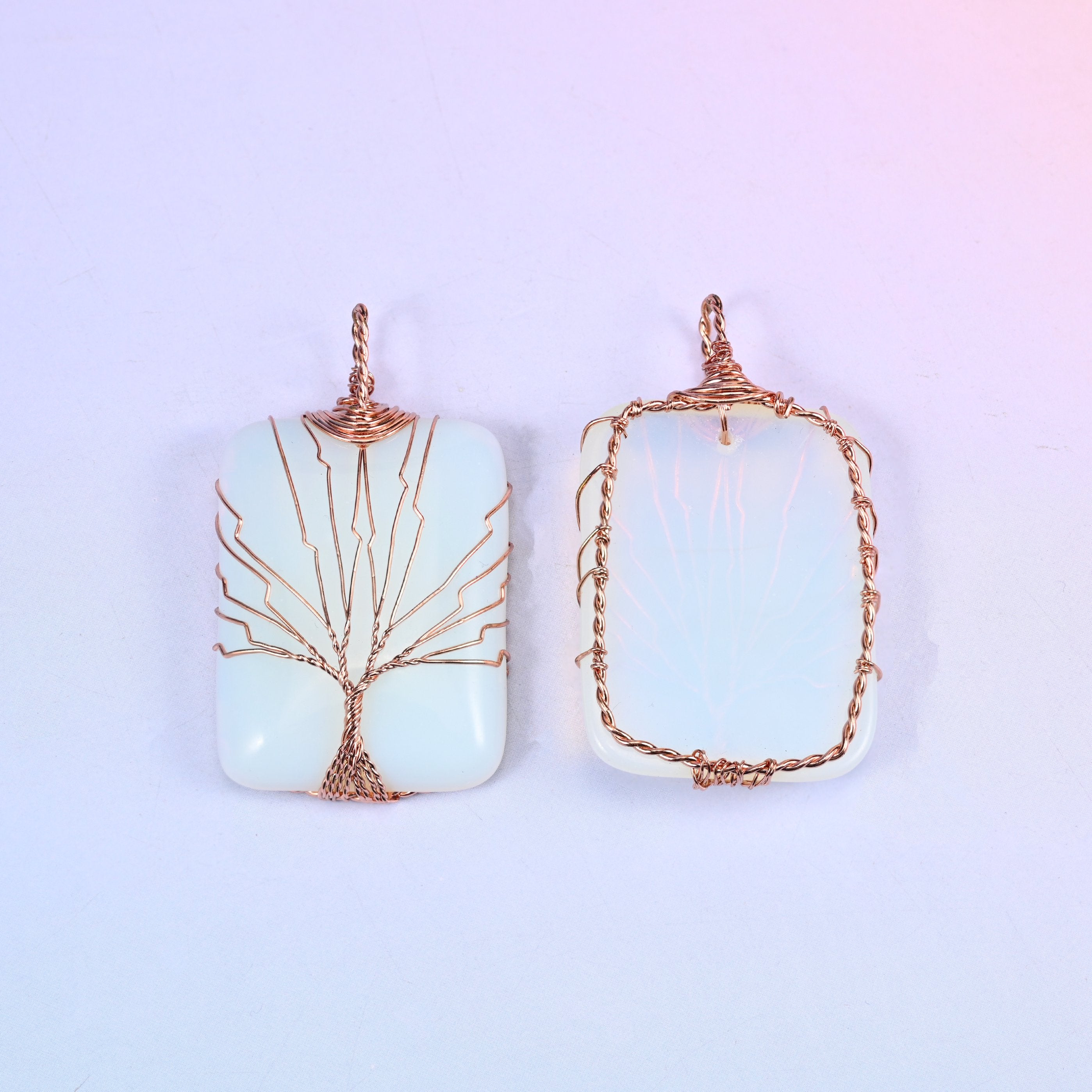 Rectangle Crystal Pendant with Copper Wired Tree