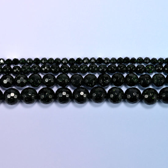 Green Sandstone Faceted Round Beads: Jewelry Making, 15 Inch Strand