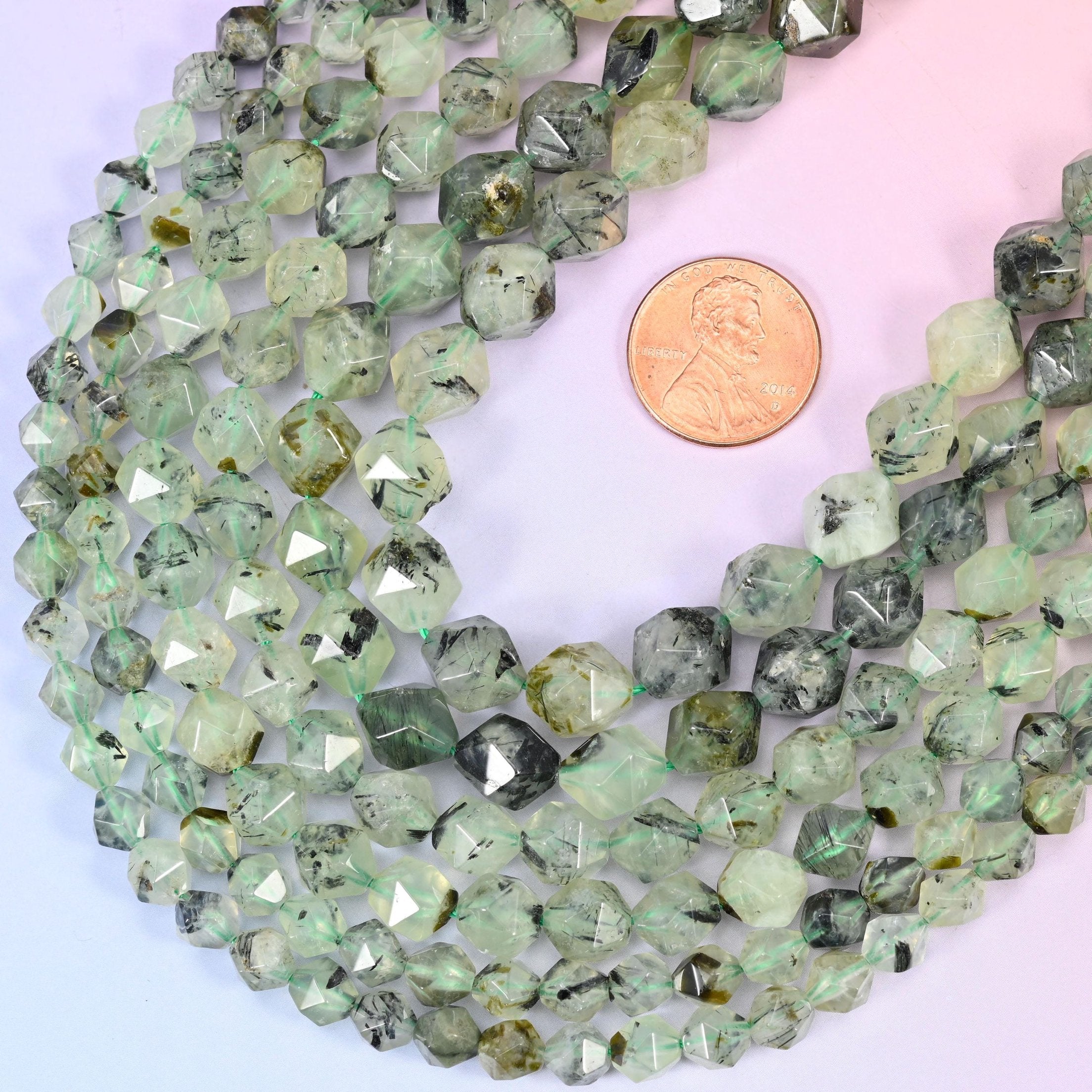 Diamond star cut Green Prehnite beads