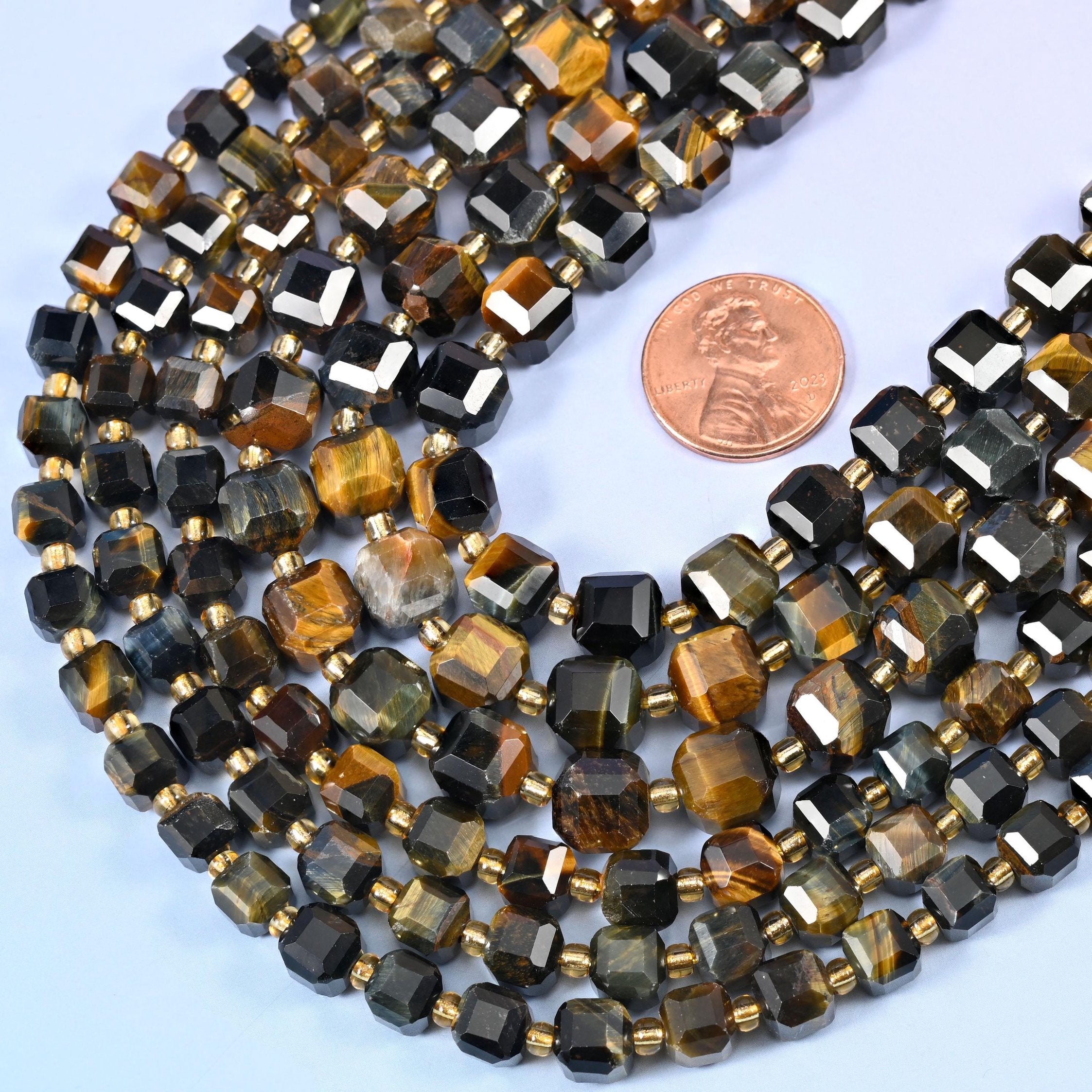 Faceted cube cut Iron Tiger Eye beads