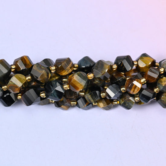 Iron Tiger Eye Faceted Spiral Twist Beads, 8mm approximately 38 beads / 10mm approximately 31 beads