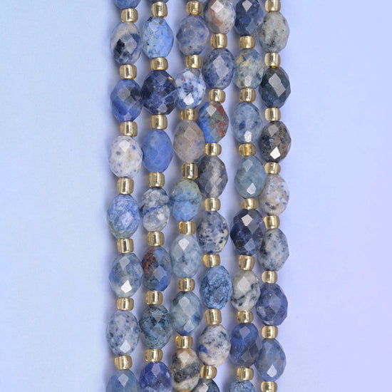 Sunset Dumortierite Faceted Rice Barrel Beads, 15.5 inch strand