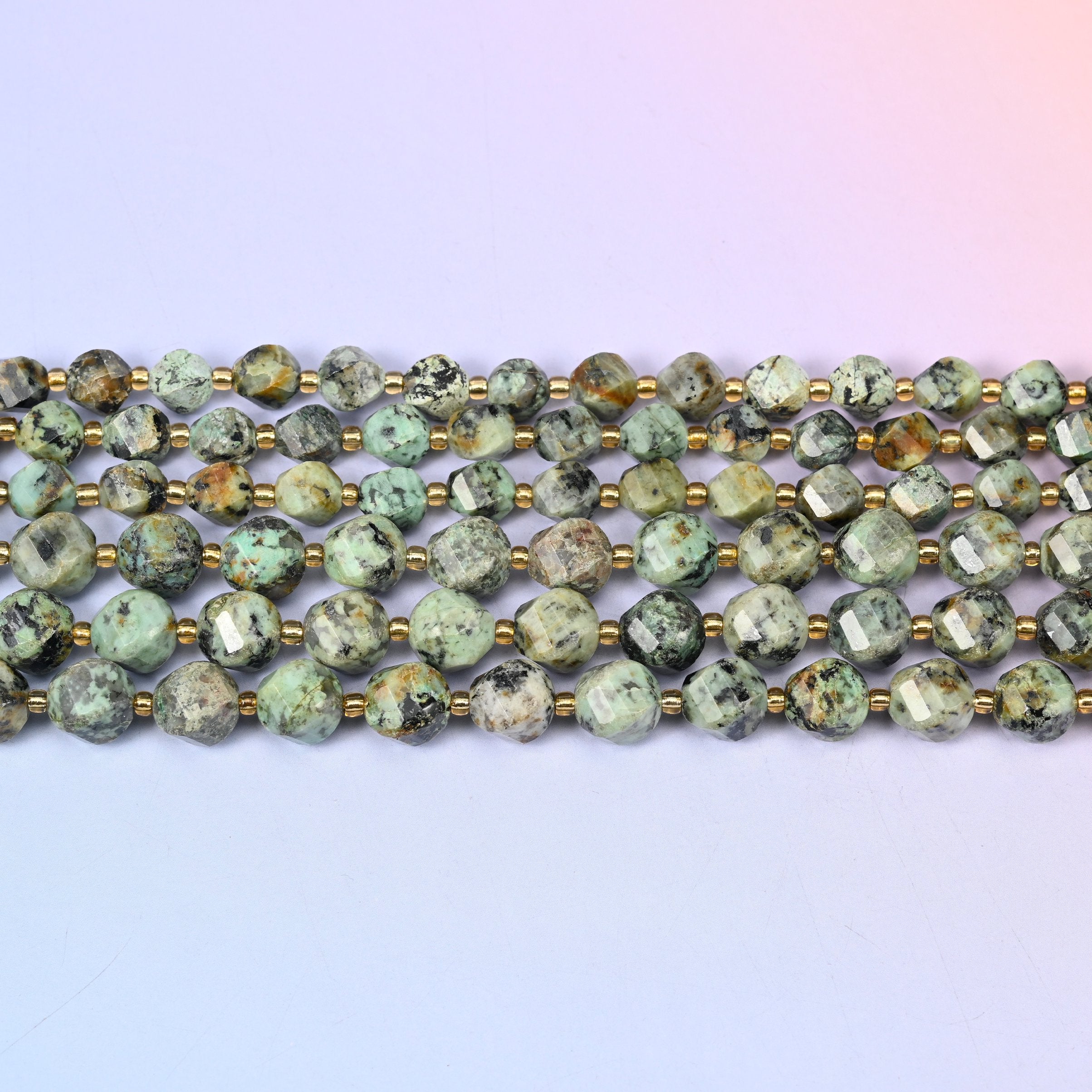 African Howlite Faceted Spiral Twist Beads: Size 8mm 10mm, Jewelry Making, 15 inch Strand