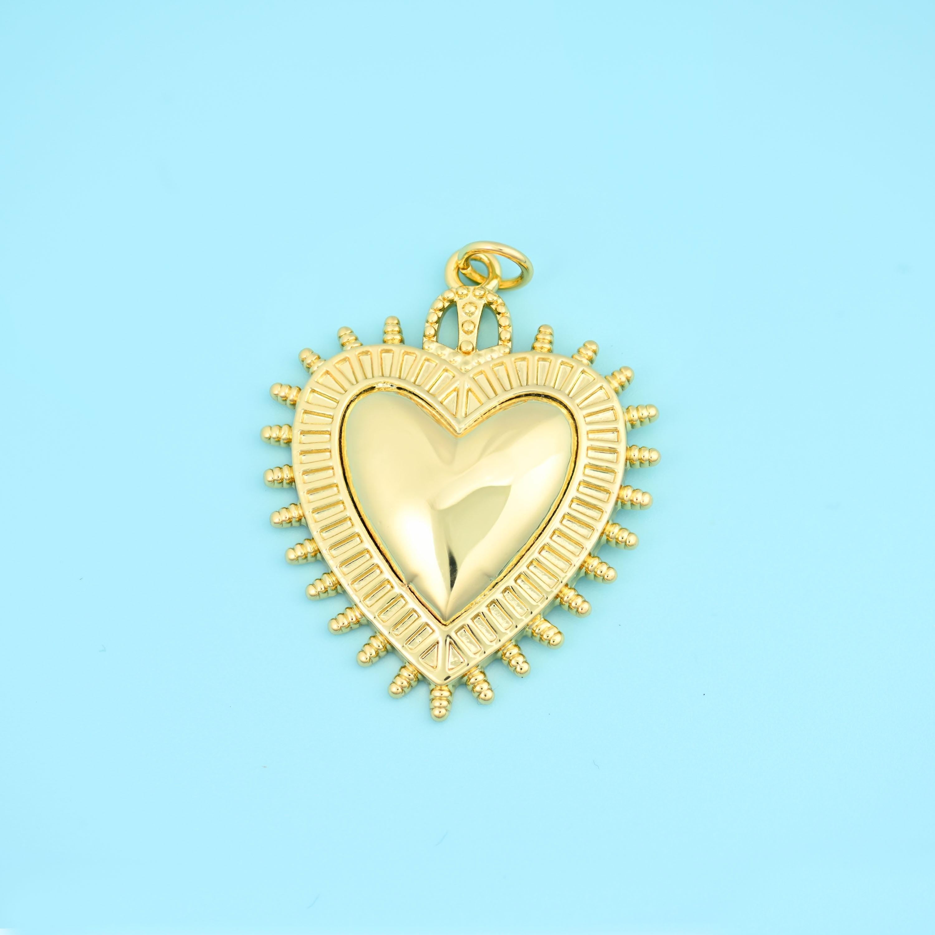 18K Gold Filled Spiked Sacred Heart Pendant 31.8x25.5mm