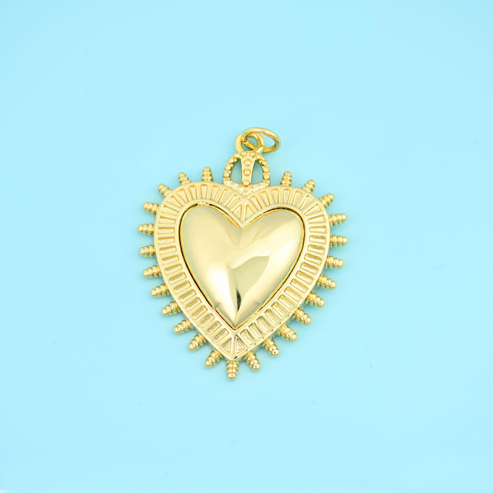 18K Gold Plated Spiked Sacred Heart Pendant 31.8x25.5mm