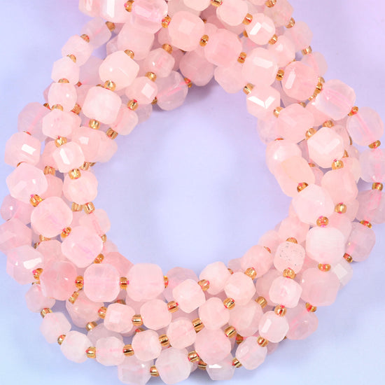 Rose Quartz Faceted Cube Beads for jewellery making