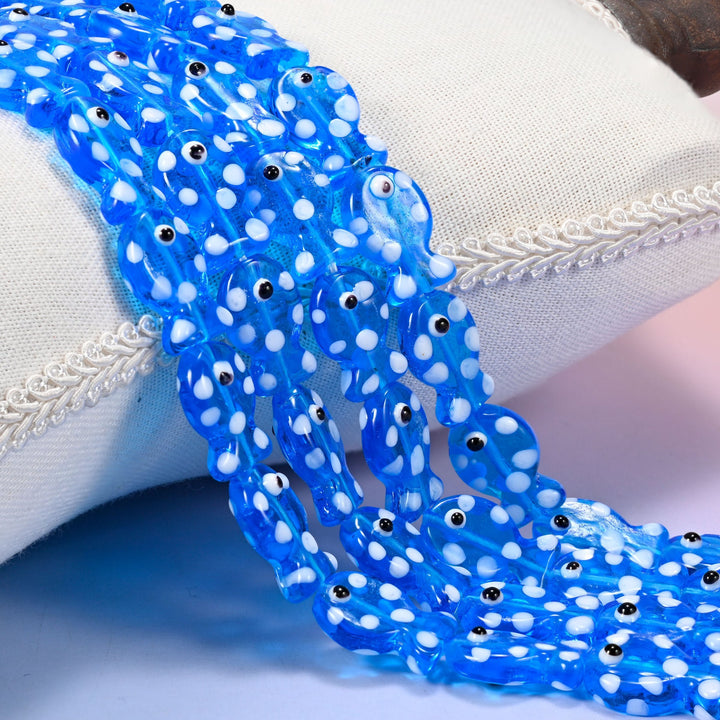 Transparent Blue with White Dot Fish Glass Beads