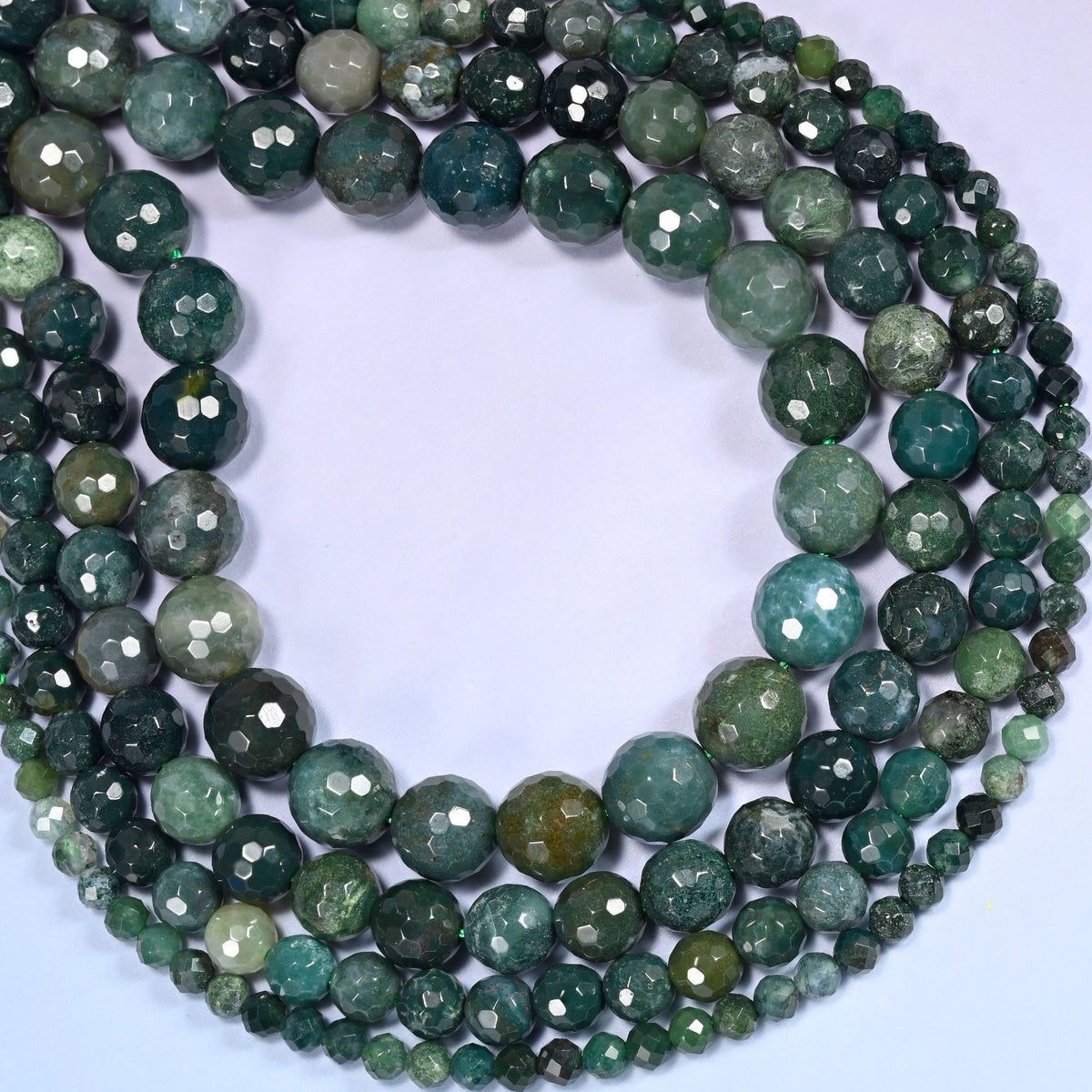 Moss Agate Faceted Round Beads 4mm 6mm 8mm 10mm Jewelry Making 15 Inch Strand