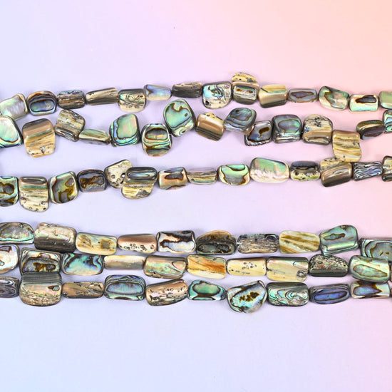 Abalone Shell Rectangle Beads 8x12mm 9x16mm in peacock green, teal and silvery blue over smoky brown and cream