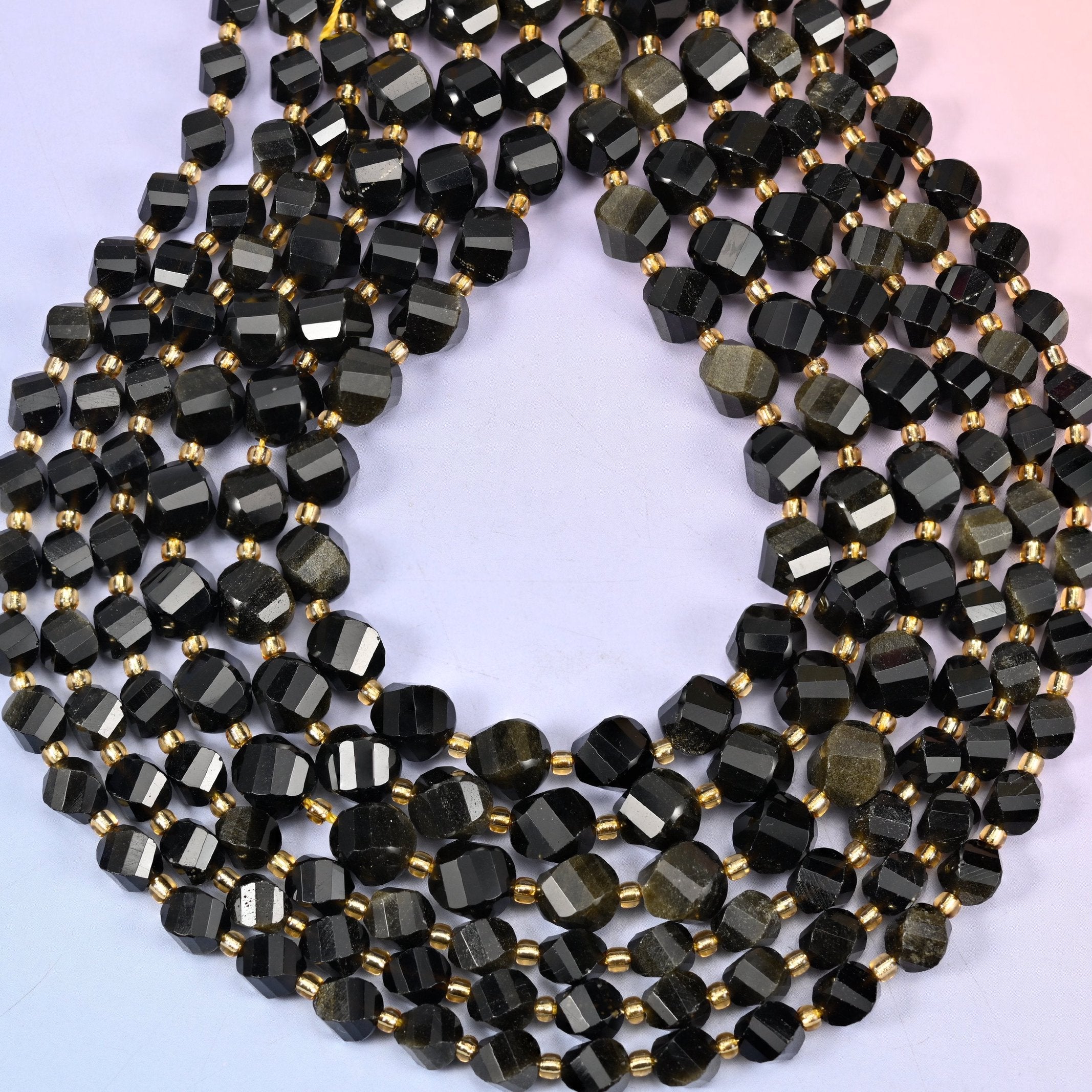 Gold Obsidian spiral twist beads, hole approximately 1.2mm