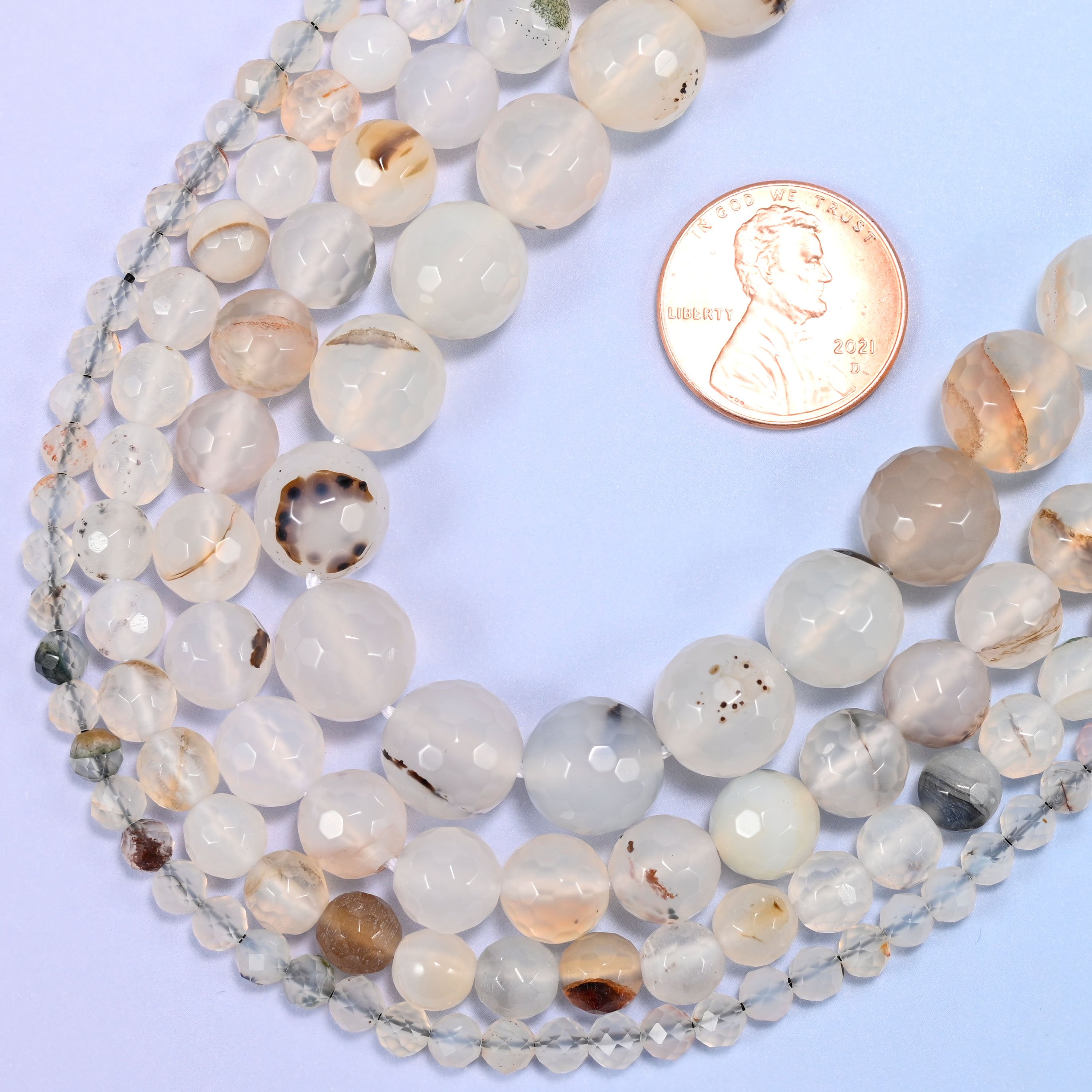 Black Flower Agate Faceted Round Beads: Jewelry Making, 15 Inch Strand
