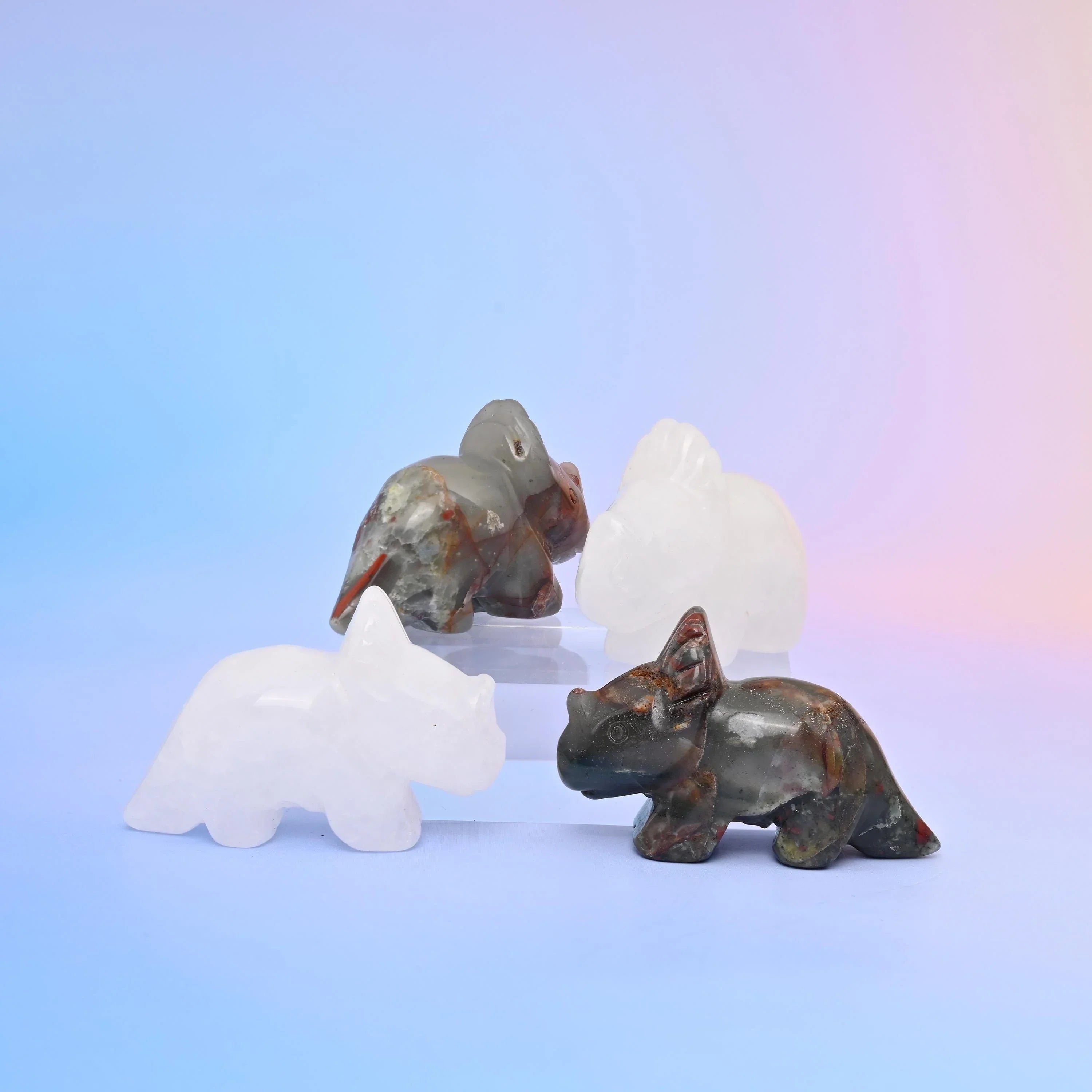 Triceratops dinosaur crystal carving