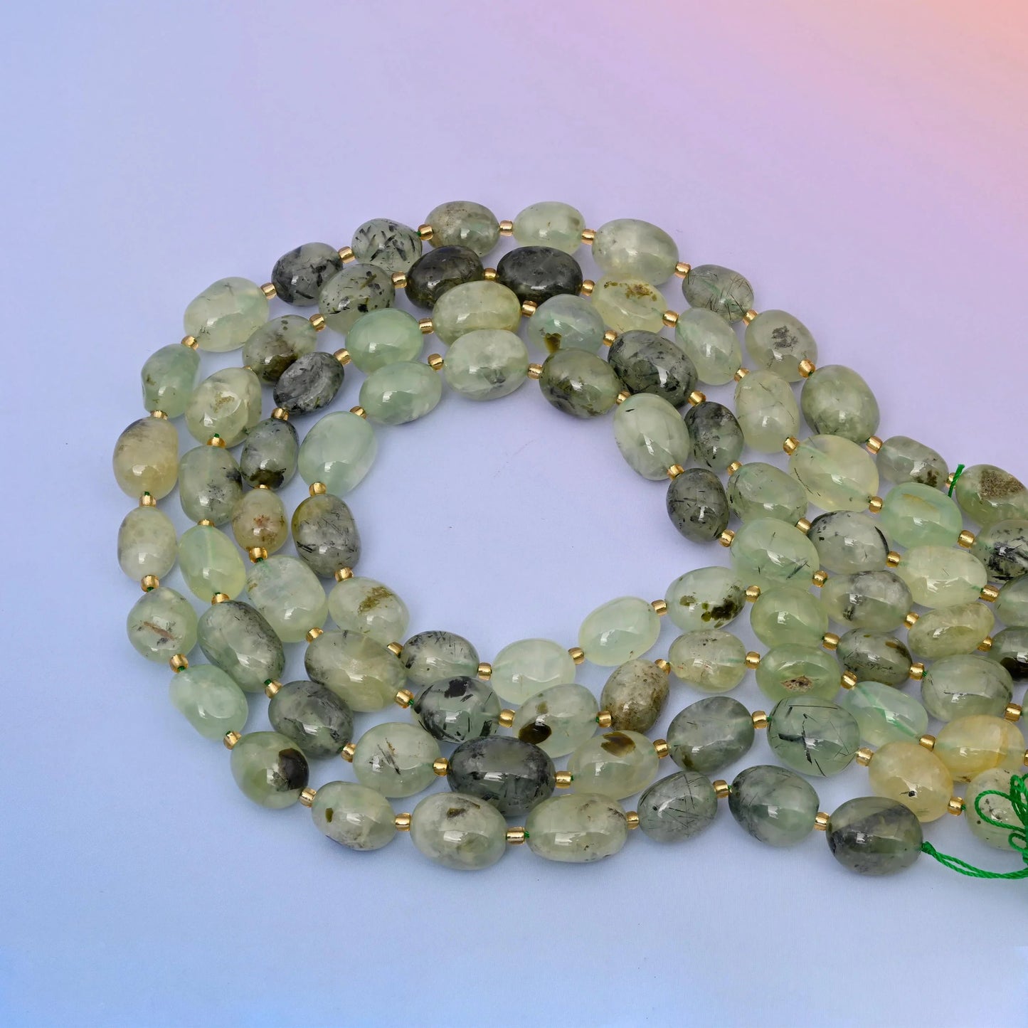 Natural Green Prehnite oval beads, 15.5 inch strand