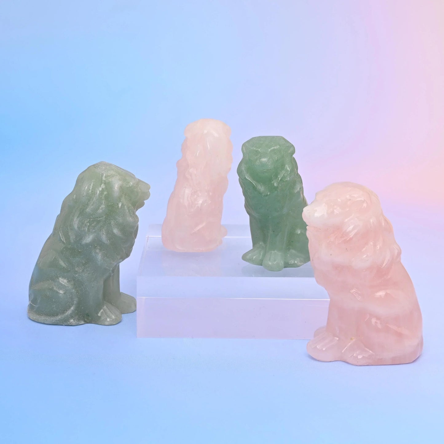Lion Crystal Carving Figurine, hand carved and polished all round.
