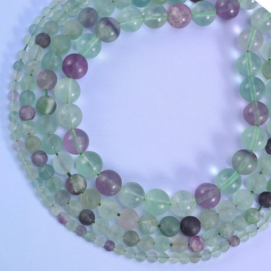 Colorful Fluorite Matte Round Beads 4mm 6mm 8mm 10mm 15 Inch Strand