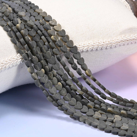 Matte Gold Obsidian Flat Heart Beads
