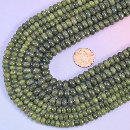 South Green Jade Smooth Rondelle Beads, 15.5 inch strand
