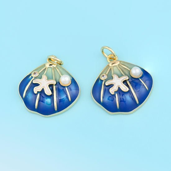 Enamel Sea Shell Charm 18K Gold Filled 17.58x17.10mm