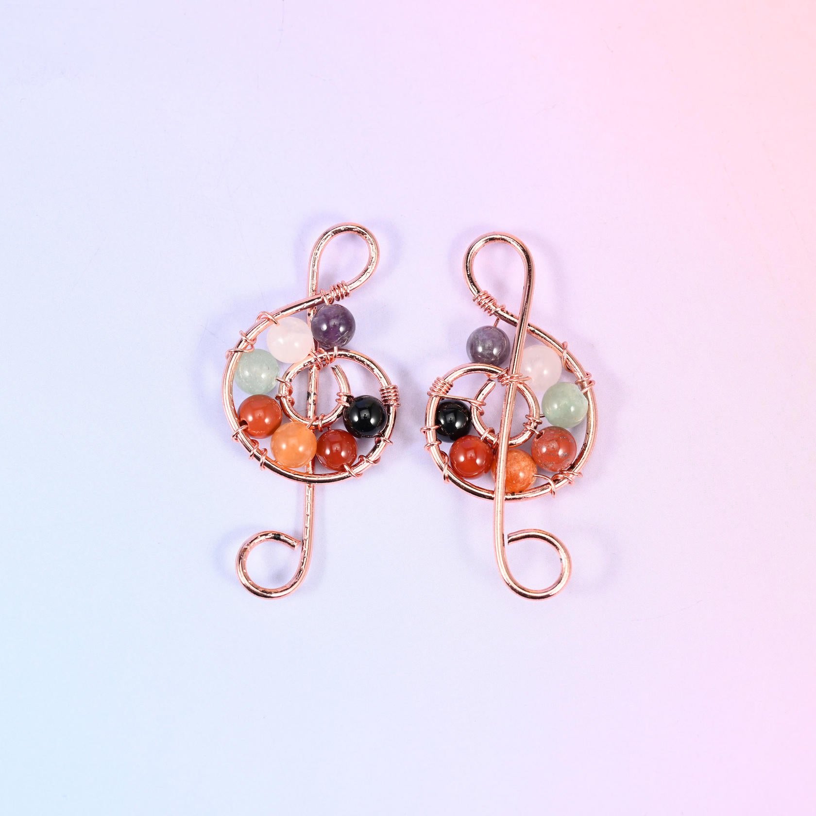 Wire wound treble clef mixed gemstone pendant