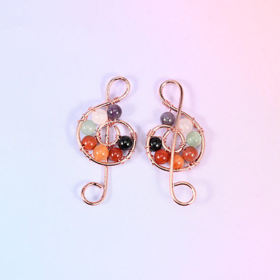 Wire wound treble clef mixed gemstone pendant