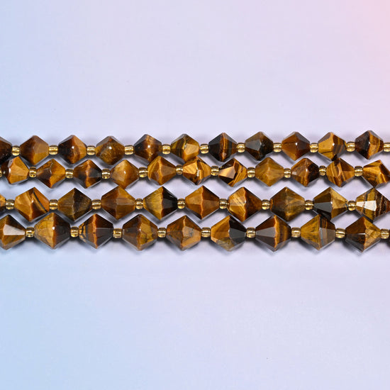 Tiger Eye Faceted Bicone Beads 8mm 10mm Jewelry Making 15 Inch Strand