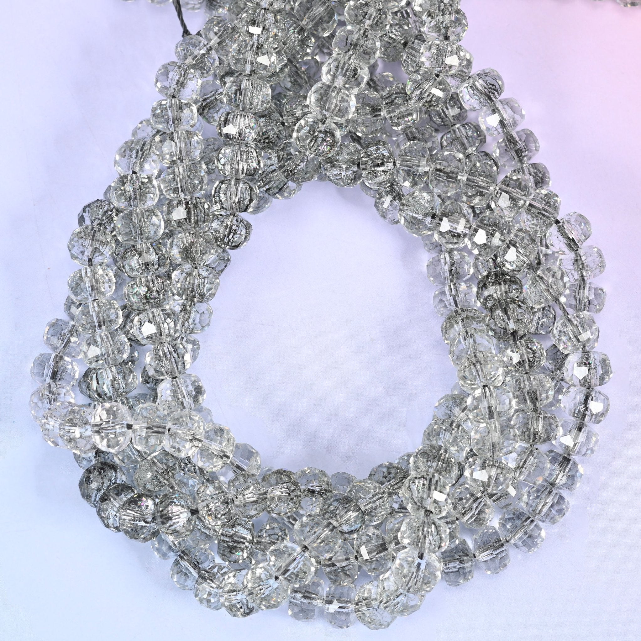 Transparent Black Faceted Rondelle Glass Beads: Size 5x8mm, Jewelry Making Supply