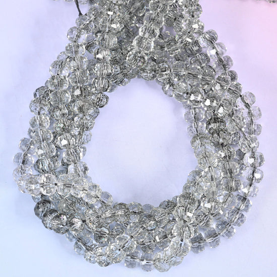 Transparent Black Faceted Rondelle Glass Beads: Size 5x8mm, Jewelry Making Supply