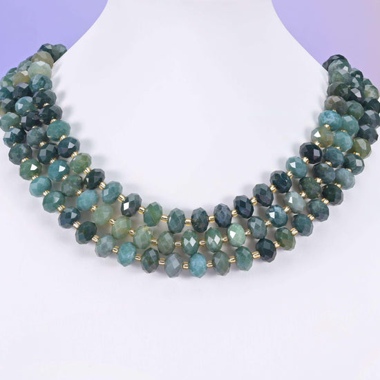 Moss Agate beads, faceted rondelle, 6x10mm